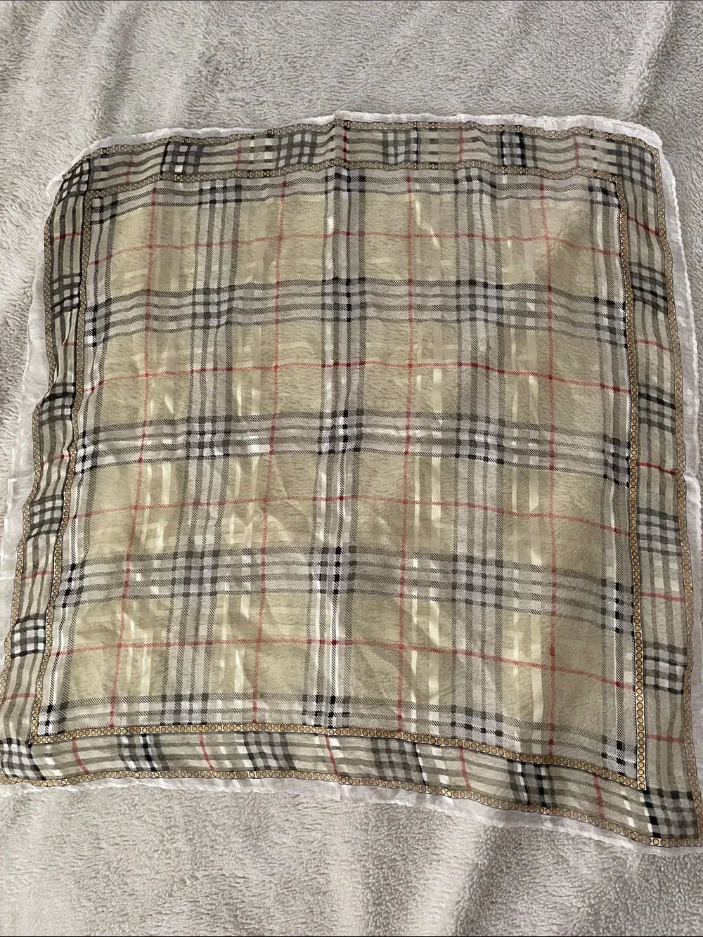 Silk Scarf Women’s square beige plaid